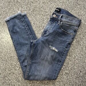Express Jeans Womens 0 26x26 Mid Rise Cropped Jeggings Raw Hem Stretch Denim
